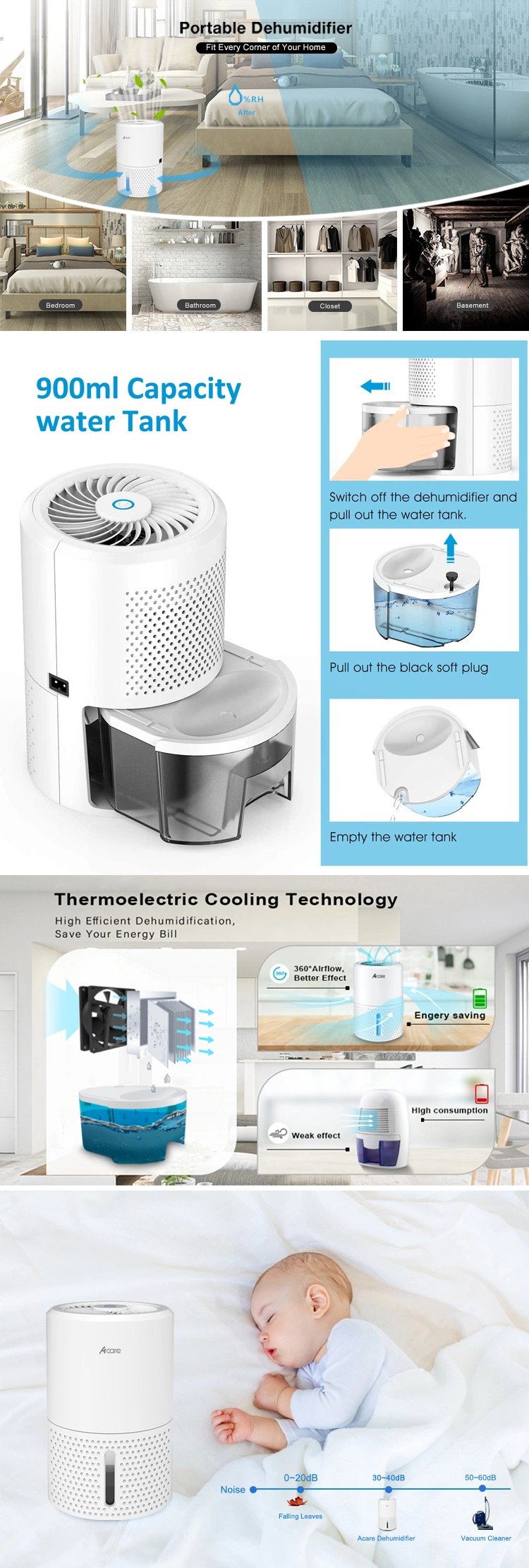 Newest Product 900ml 9V Drying Machine Portable Mini Easy Home Dehumidifier with Removable Water Tank