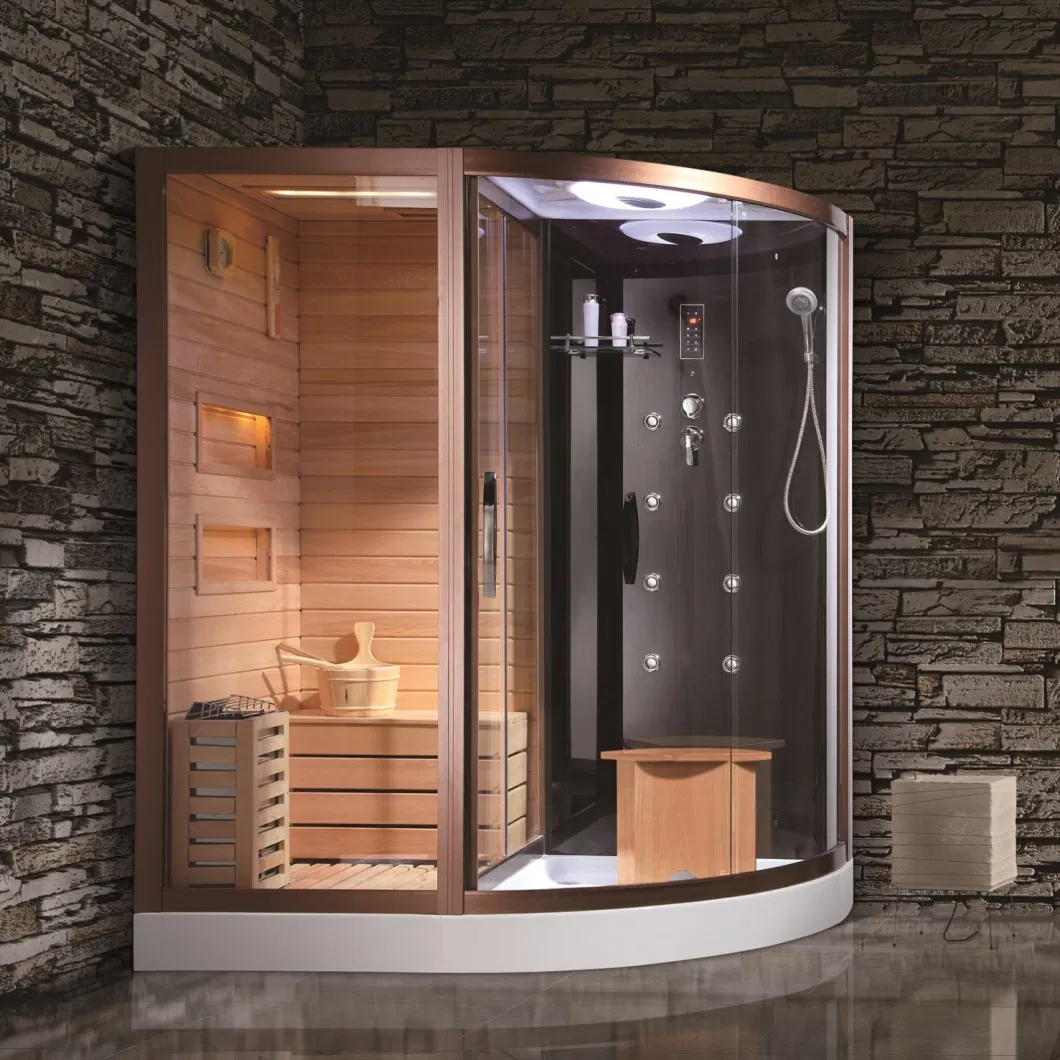 Hotaqi Wooden Dry Wet Steam Sauna Room Combined with Bath Shower System