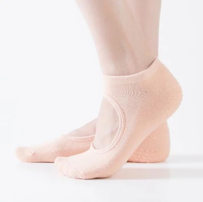 Silicone Gel Printing Fashion Lady Open Toe Yoga Pilates Grip Socks Non Slip Cushioned Terry Cotton Ankle Socks for Women