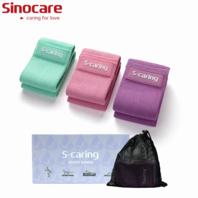 Sinocare Wholesale Logo 3 Levels Stretch Yoga Sports Exercise Band Fabric Long Resistance Bands and Booty Bands for Pull UPS