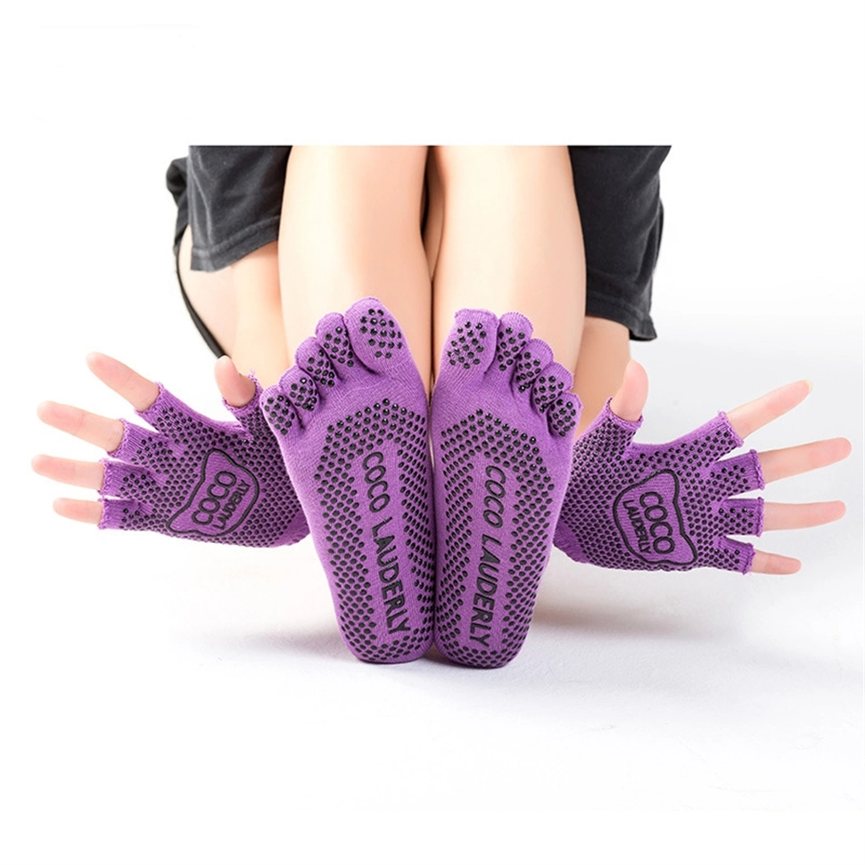 Yoga Socks Gloves Set with Grips, Non Slip for Women Yoga Dance and Pilates &amp; Workouts with Toes