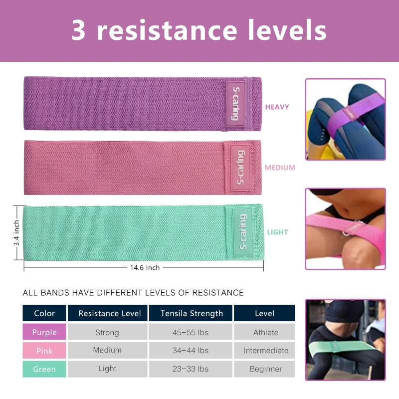 Sinocare Resistance Bands for Working out Women Exercise Bands for Legs and Glutes Fabric Material Booty Bands Hip Resistance Loops