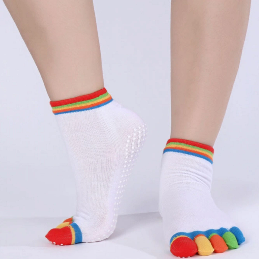 Fitness Pilates Cotton Socks Rainbow Anti Slip Toe Socks