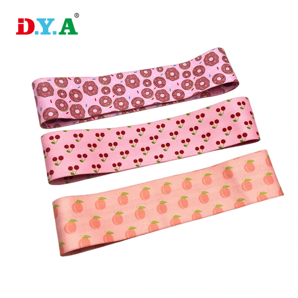 Custom Printed Hip Bands Home Yoga Pink Color Women Fitness Gym Exercise Bands for Legs Glutes Booty Hip Fabric Resistance Bands
