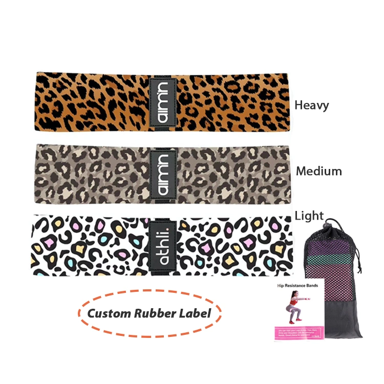 Custom Printed Camouflage Fabric Exercise Fitness Pilates Hip Loop Band, Leopard Butt Workout Resistance Bands Set, Colorful Yoga Fitness Equipment Band