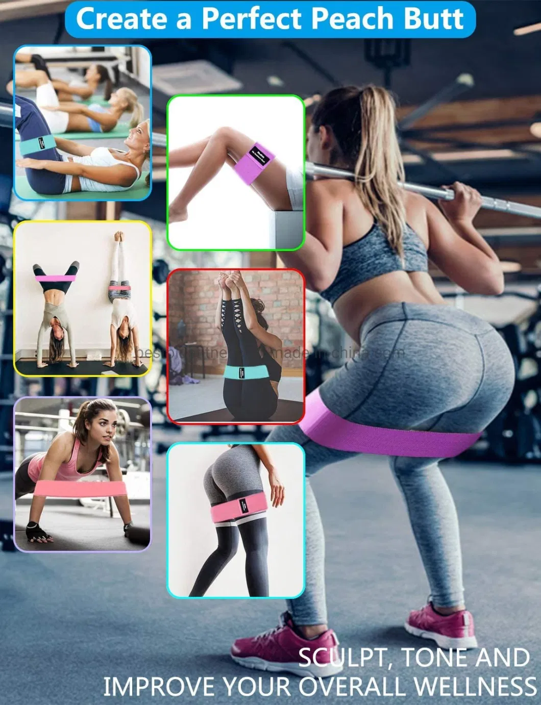 Women Hip Strength Training Fabric Exercise Bands Home Bandas Elastica Fitness Hip Circle Anti Slip Resistance Bands