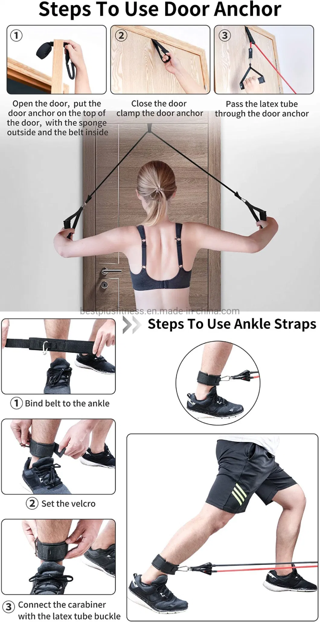 Resistance Bands Set Exercise Bands with Door Anchor Handles Legs Ankle Straps for Resistance Training Physical Therapy Home Workouts