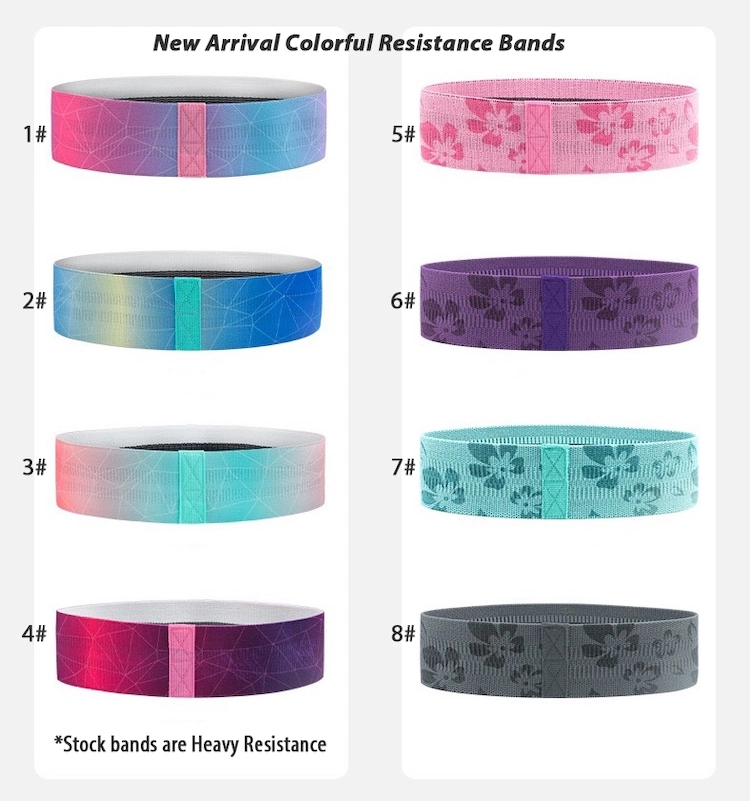 Amazon Hot Gradient Iridescent Home Gym Workout Hip Bands for Women &amp; Lady, Professional Wholesale Camo Elastic Fabric Yoga Training Resistance Bands Set