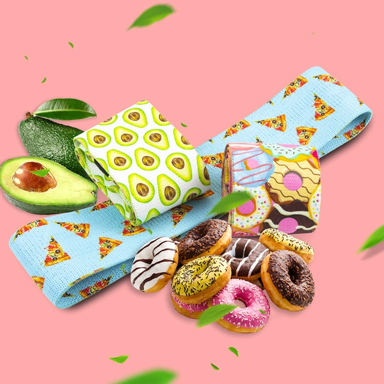 Fruit Food Pattern Non Slip Elastic Fabric Resistance Band Set for Women, Bespoke Avocado Print Home Fitness Workout Hip Bands