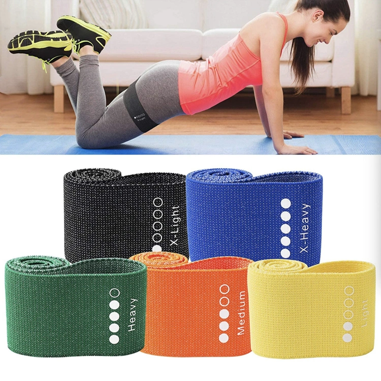 Factory Price Upgrade 5 Resistance Levels Home Gym Yoga Bands 5PCS/Set, Custom Printed Non-Slip Fabric Resistance Band for Women Hip and Legs Squat Exercise