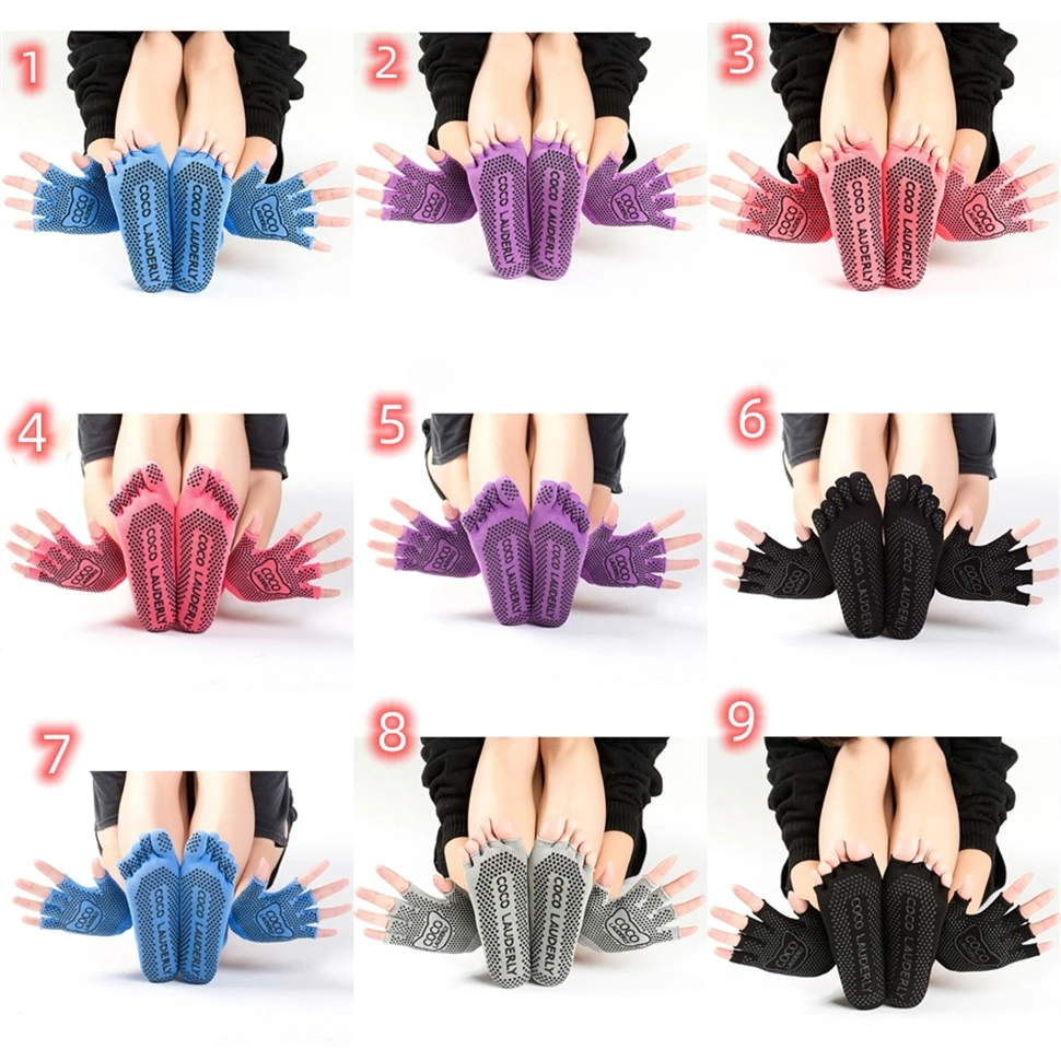 Yoga Socks Gloves Set with Grips, Non Slip for Women Yoga Dance and Pilates &amp; Workouts with Toes