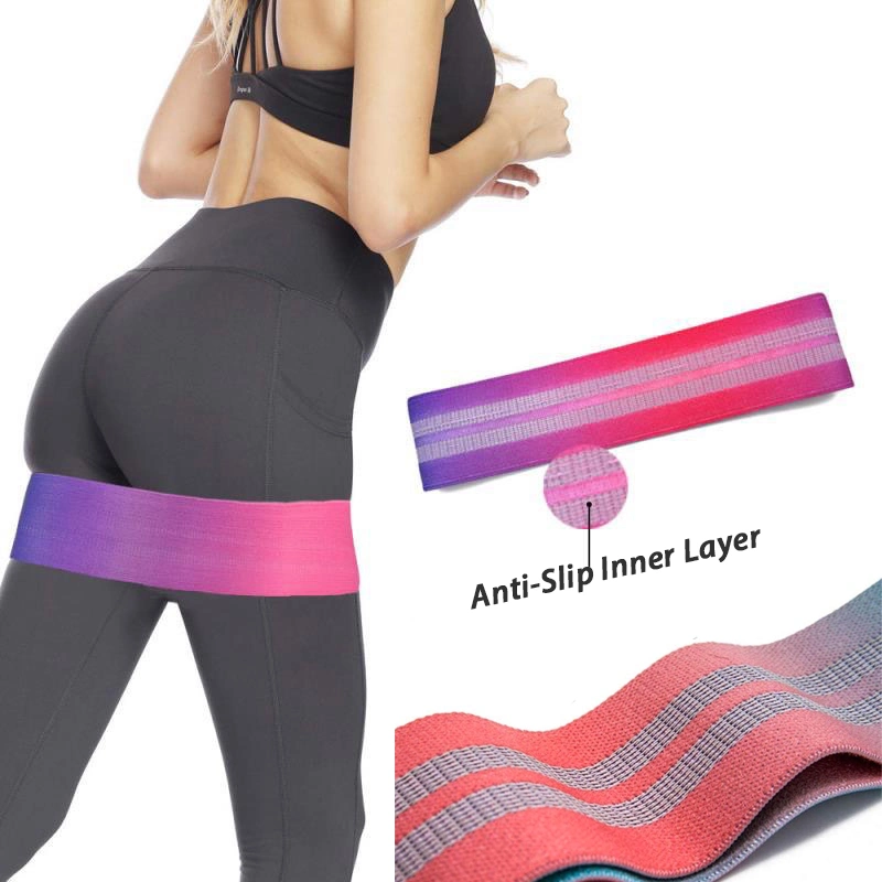 Amazon Hot Gradient Iridescent Home Gym Workout Hip Bands for Women &amp; Lady, Professional Wholesale Camo Elastic Fabric Yoga Training Resistance Bands Set