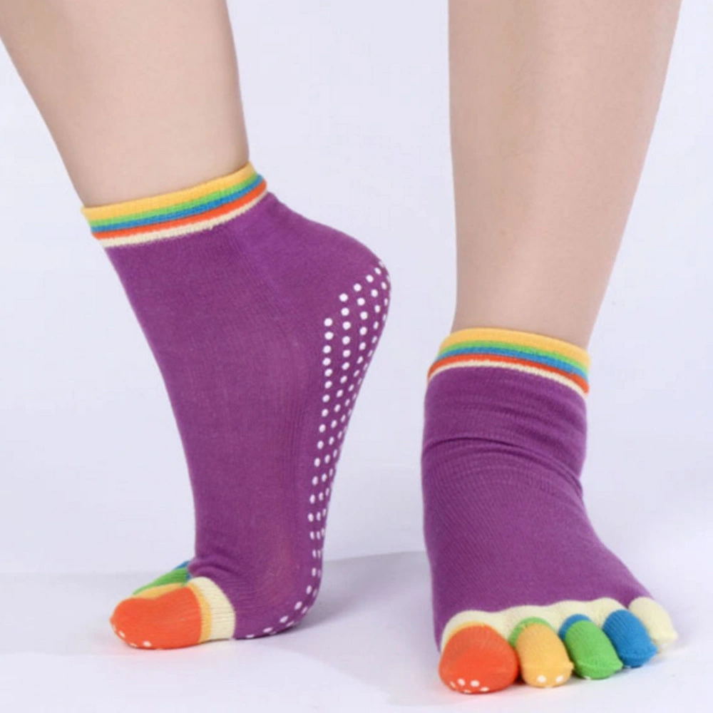 Fitness Pilates Cotton Socks Rainbow Anti Slip Toe Socks