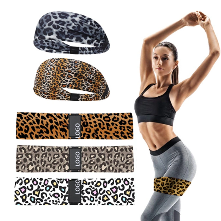 Amazon Hot Camouflage Pattern Heavy Gym Fitness Hip Bands for Women/Ladies, Professional Wholesale Leopard Elastic Fabric Yoga Training Resistance Bands Set