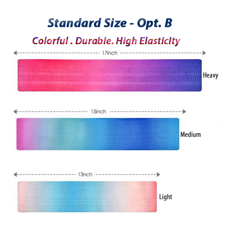 Amazon Hot Gradient Iridescent Home Gym Workout Hip Bands for Women &amp; Lady, Professional Wholesale Camo Elastic Fabric Yoga Training Resistance Bands Set