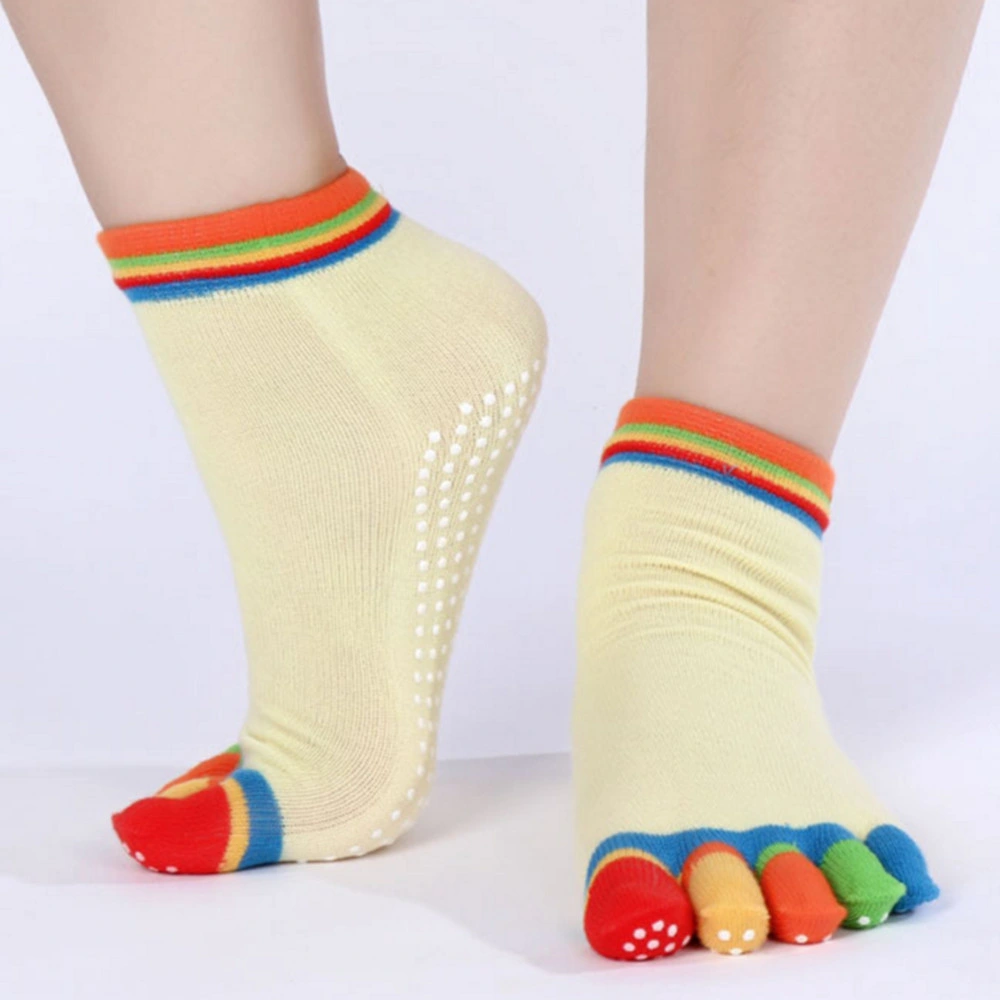 Fitness Pilates Cotton Socks Rainbow Anti Slip Toe Socks