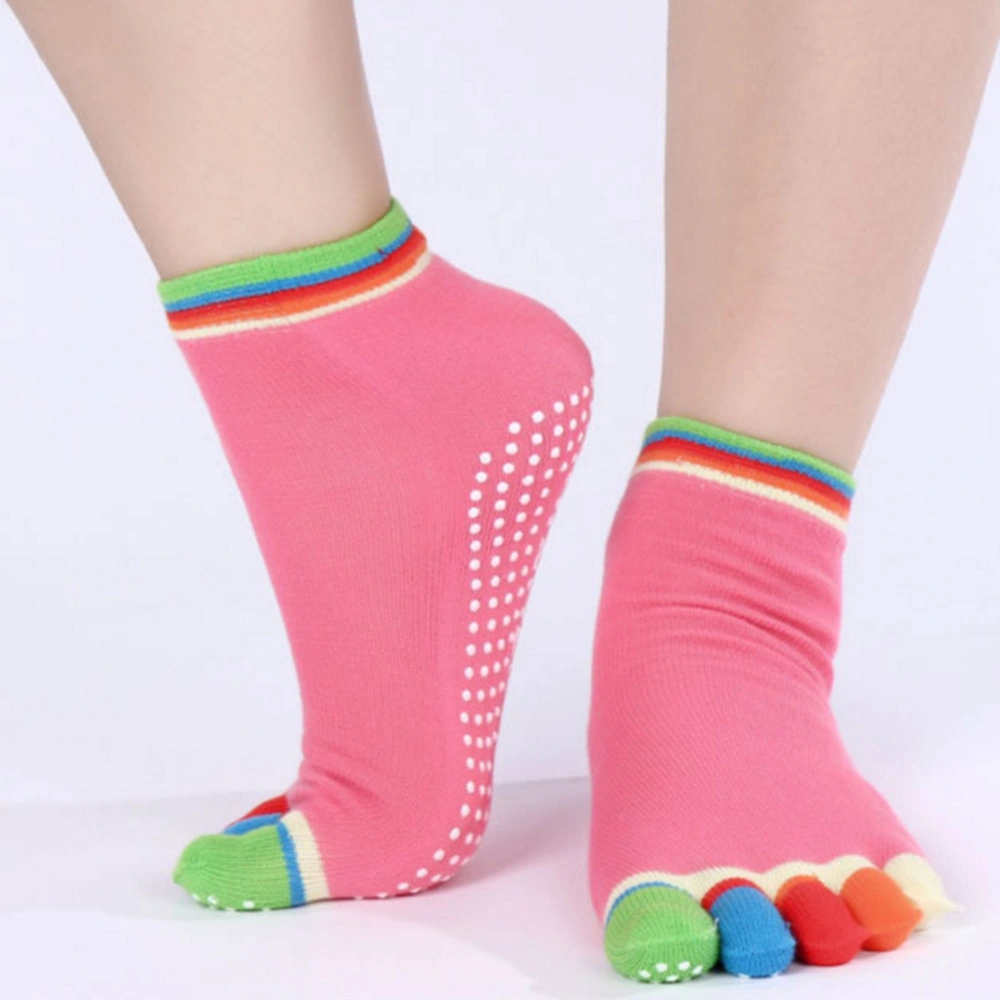 Fitness Pilates Cotton Socks Rainbow Anti Slip Toe Socks