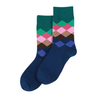 Unisex Customized Fashion Muster Baumwolle Crew Herren Kontrast Stitching Gitter Witzige Socken Mit Rasterdesign