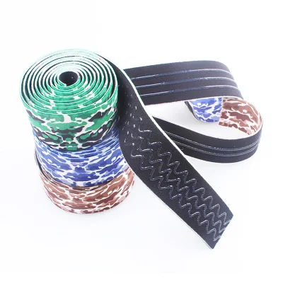 Kostenloses Muster Custom Logo Anti-Rutsch Elastisches Webbing 2,5 Cm Breite 3 Lines Ribbon Silikon bedrucktes elastisches Greiferband für Radfahren