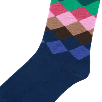 Unisex Customized Fashion Muster Baumwolle Crew Herren Kontrast Stitching Gitter Witzige Socken Mit Rasterdesign