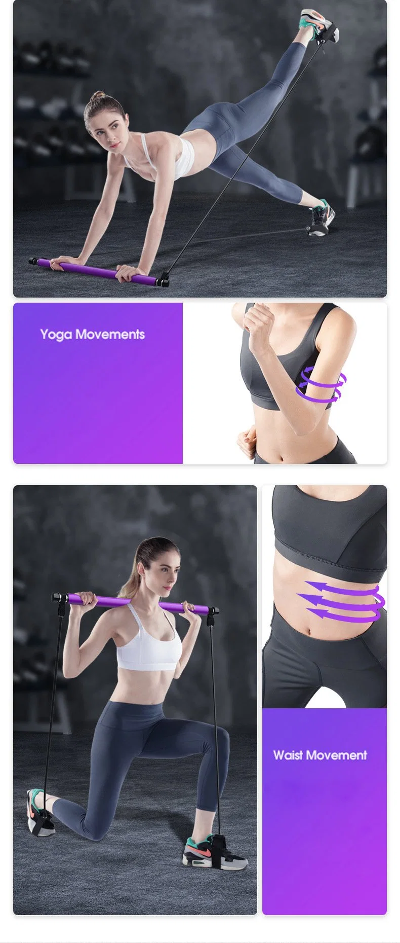 Pilates Bar Kit with Resistance Band for Portable Home Gym Workout Yoga