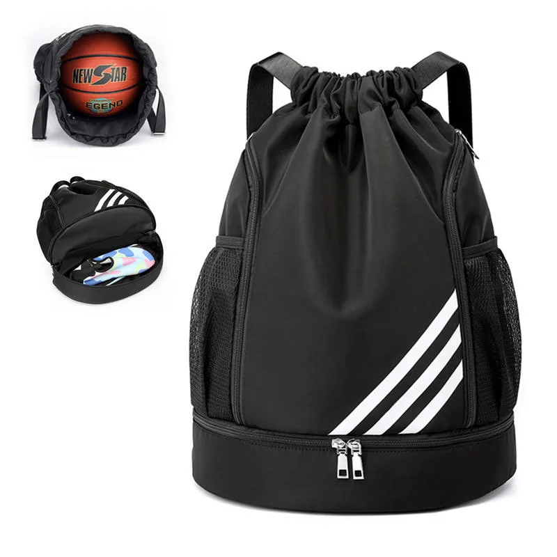 Portable Women&prime; S Sports Drawstring Bag for Shoes Male Cycling Basketball Storage Travel Polyester Nylon Gym Backpack