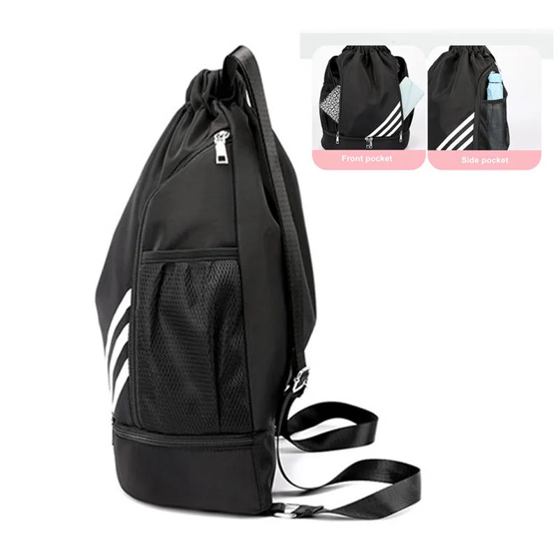 Portable Women&prime; S Sports Drawstring Bag for Shoes Male Cycling Basketball Storage Travel Polyester Nylon Gym Backpack