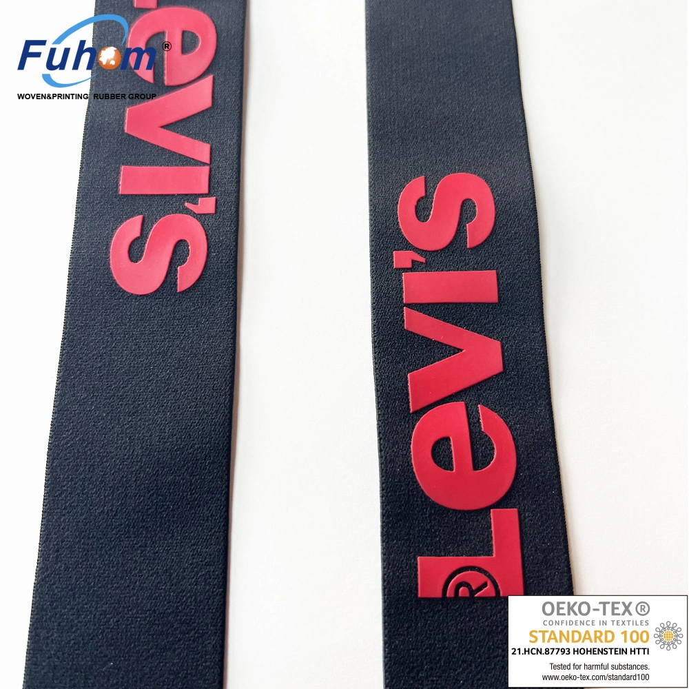 Custom Logo Printed Non-Slip 3D Embossed Silicone Coated Tape Elastic Webbing Band