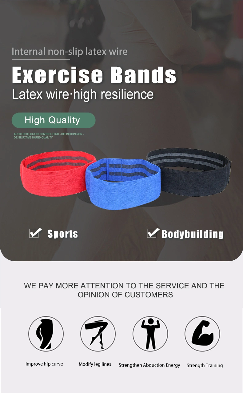 High Quality Set of 3 Printing Resistance Hip Bands Fabric Non-Slip Exercise Bands with Customized Logo for Butt