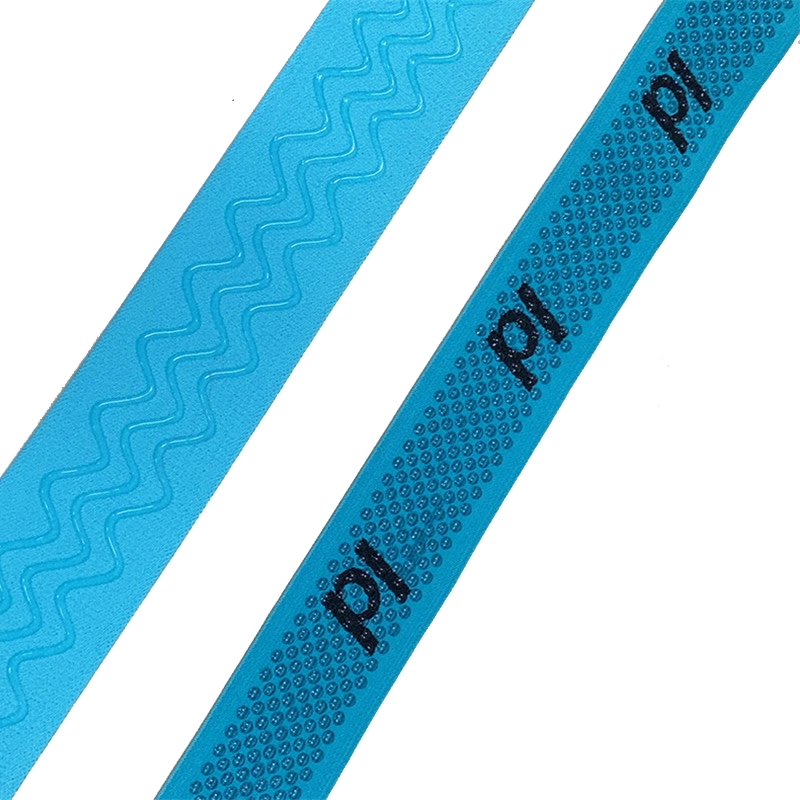 Free Sample Custom Logo Anti-Slip Elastic Webbing 2.5 Cm Width 3 Lines Ribbon Silicone Printed Elastic Gripper Tape for Cycling