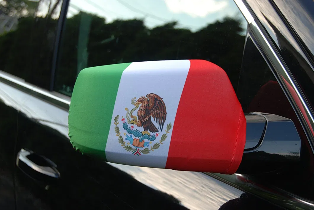 Custom 180GSM Knitted Polyester Decorative Mexico National Flag Car Mirror Cover for Car Jeep Mk7 Ford Mk8 Brz 2023