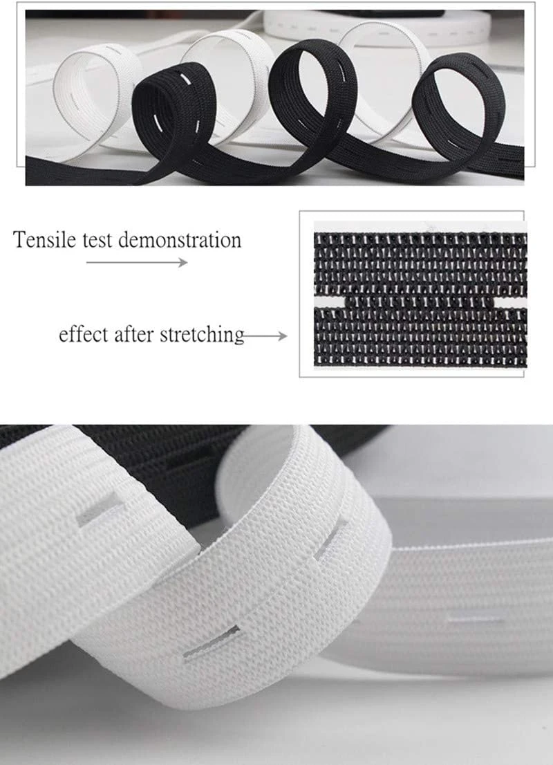 Custom Width High Elasticity Breathable Sewing Knitted Buttonhole Elastic Band for Waist Band Shorts Skirt