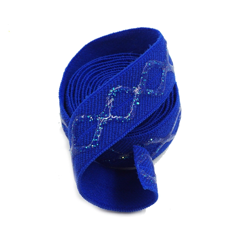 Custom Blue Anti-Slip Polyester Shiny Bra Silicone Elastic Gripper Band Webbing Stretchy Roll Sewing Ribbon for Wig Bike Shorts