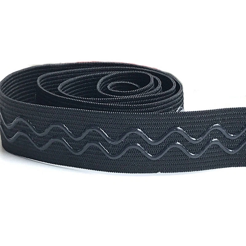Wholesale Custom Logo Durable Anti-Slip Elastic Band Webbing Wave Silicone Griper Tape Garment Accessories for Clothing