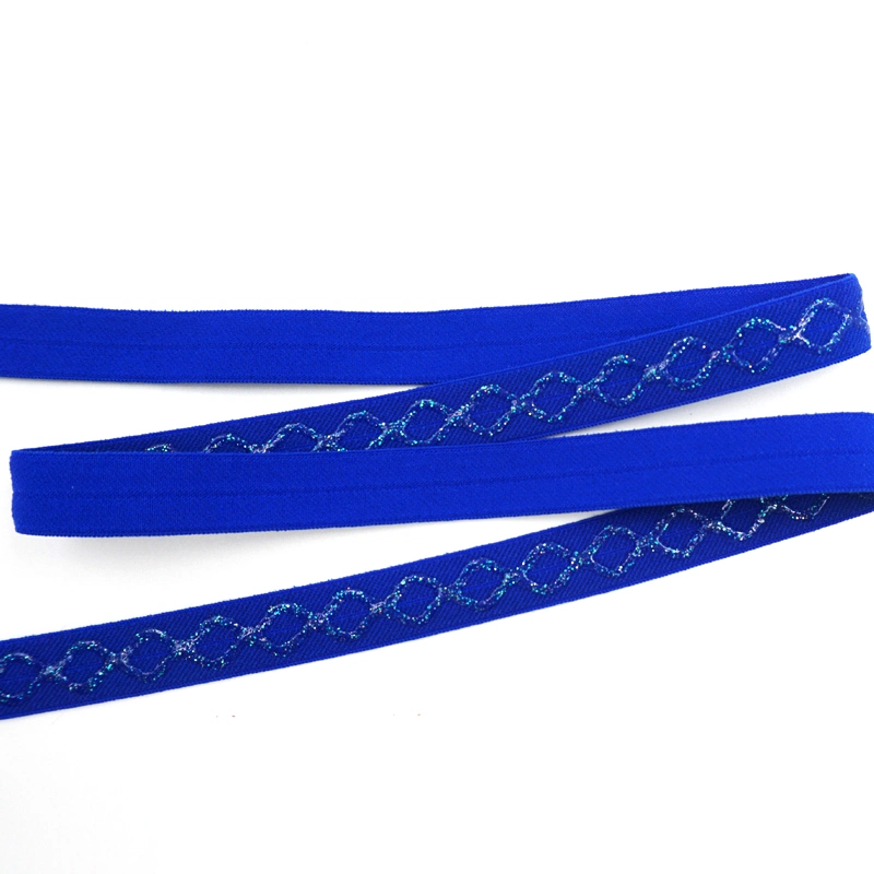 Custom Blue Anti-Slip Polyester Shiny Bra Silicone Elastic Gripper Band Webbing Stretchy Roll Sewing Ribbon for Wig Bike Shorts