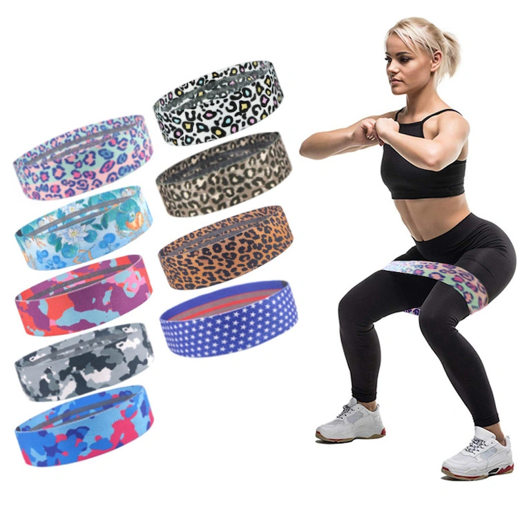 Custom Printed Camouflage Fabric Exercise Fitness Pilates Hip Loop Band, Leopard Butt Workout Resistance Bands Set, Colorful Yoga Fitness Equipment Band