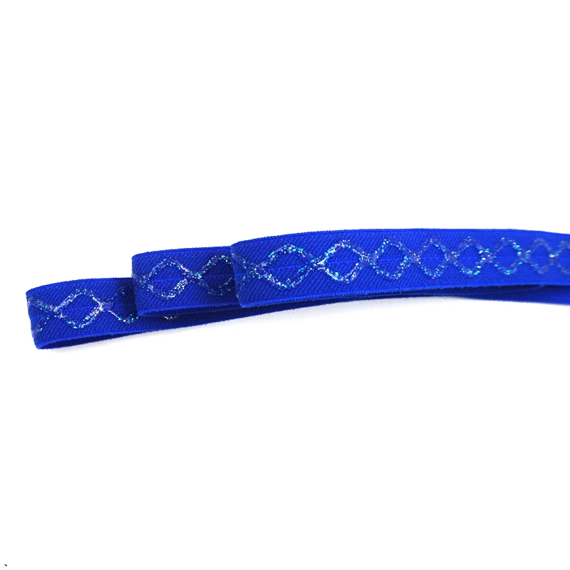 Custom Blue Anti-Slip Polyester Shiny Bra Silicone Elastic Gripper Band Webbing Stretchy Roll Sewing Ribbon for Wig Bike Shorts