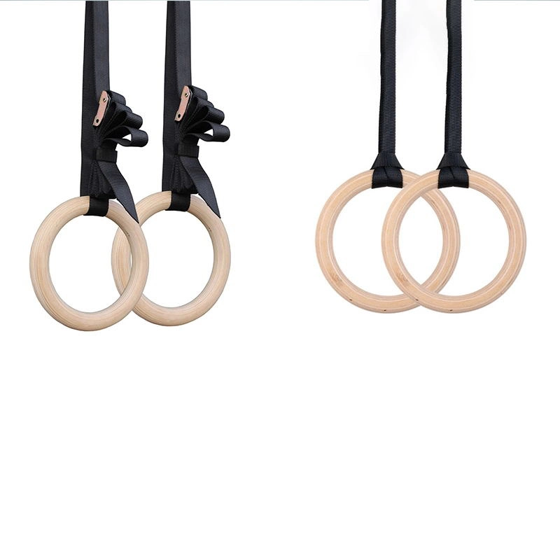 Pull up Gymnastic Adjustable Strap Real Wooden Gym Ring Gymnastics