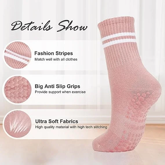 American Trends Pilates Socks with Grips for Women Yoga Socks Barre Socks Non-Slip Socks