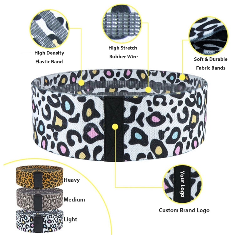 Wholesale Leopard Booty Lift Bandas De Resistencia Resistance Bands for Women, Custom Sports Sweatbands Headbands + Gym Home Yoga Fitness Hip Bands Set