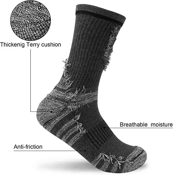 Custom Mens Walking Hiking Black Socks Thick Anti Blister Sports Heavy Duty Multipack Grey Breathable Cushioned Cotton Athletic Socks