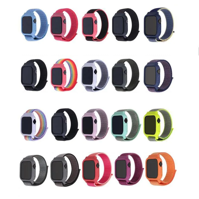 Hot Selling Designer Nylon Rainbow iWatch Band for Apple Watch Band Women Silicone Case Shockproof 44mm Sport Velcro Loop Strap for iWatch Series 6/Se/5/4