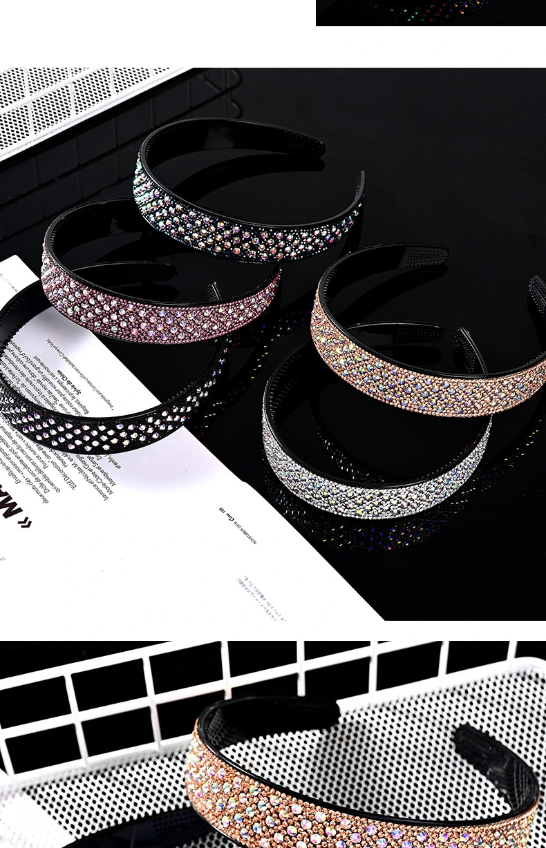 New Full Diamond Headband Hairband Rhinestone Hair Clip Non Slip Plaid Elegant Head Band Temperament Drill for Women