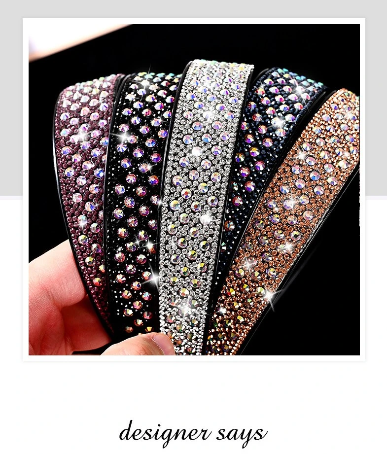 New Full Diamond Headband Hairband Rhinestone Hair Clip Non Slip Plaid Elegant Head Band Temperament Drill for Women