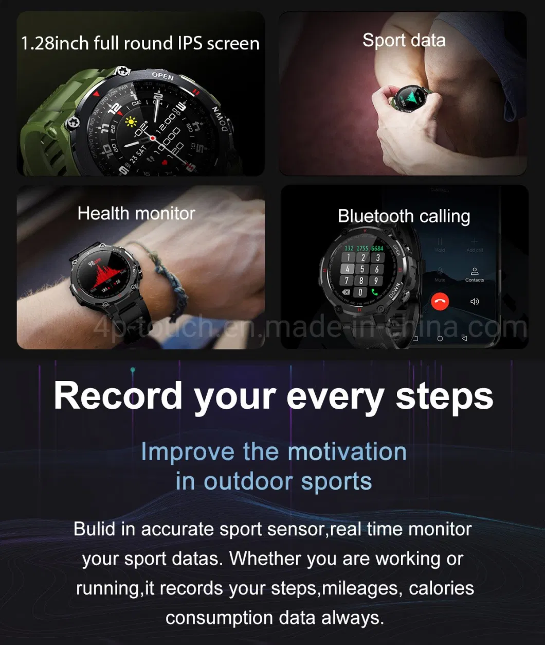 New Full Round IPS Screen Accurate Blood Pressure Monitoring Smart Wristband with Bt Music K22