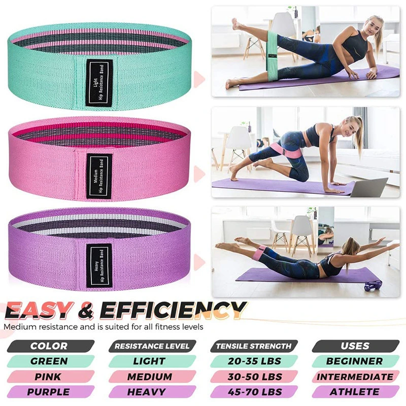 Wholesale Custom Logo Exercise Bands Set 3 Level Fabric Elastic Resistance Bands