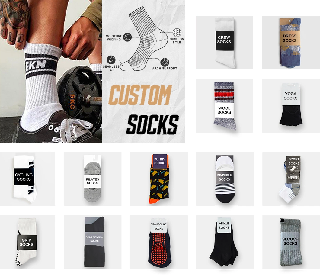 Free Sample Custom Men Cotton Socks Stocking Calcetines Happy Funny Crew Socks