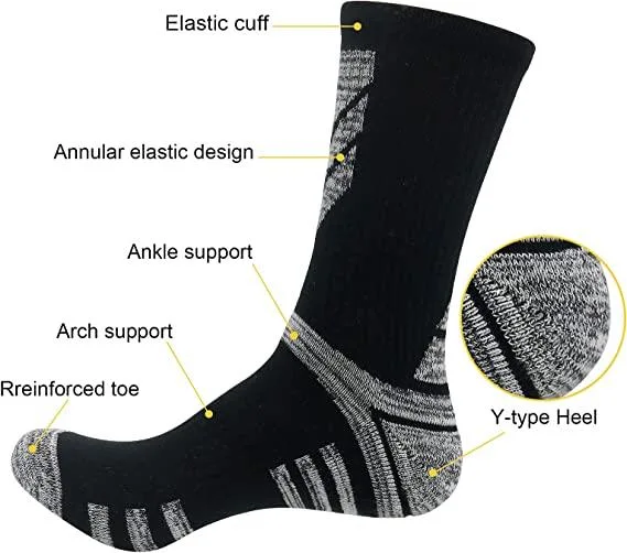 Custom Mens Walking Hiking Black Socks Thick Anti Blister Sports Heavy Duty Multipack Grey Breathable Cushioned Cotton Athletic Socks