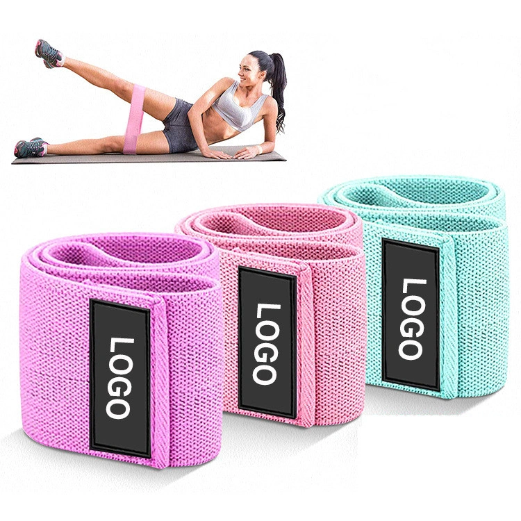 Wholesale Custom Logo 3 Level Elastic Workout Fitness Yoga Anti Slip Cotton Fabric Loop Bands Hip Booty Bands Resistance Bands