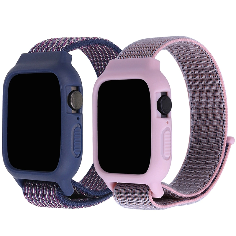 Hot Selling Designer Nylon Rainbow iWatch Band for Apple Watch Band Women Silicone Case Shockproof 44mm Sport Velcro Loop Strap for iWatch Series 6/Se/5/4